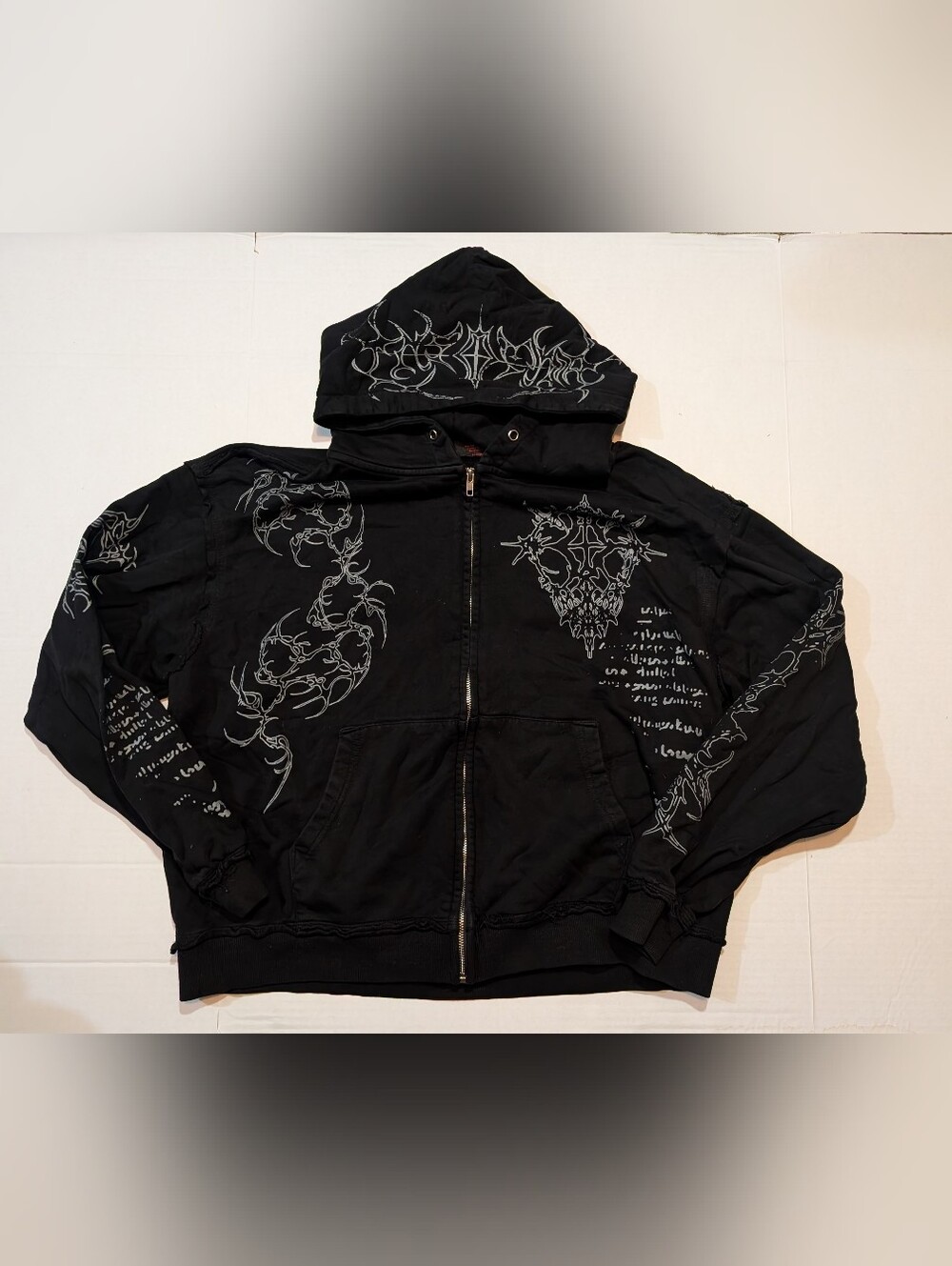 Pre-Loved Insomnia Visuals Full Zip Hoodie Blac/Grey  Graphic Mens Size L | In g